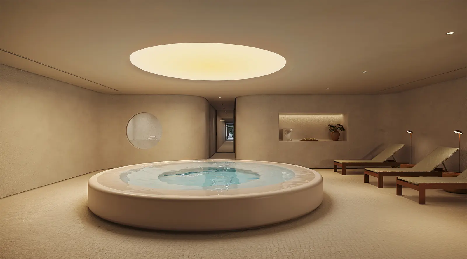 Spa privativo com iluminação cenográfica
